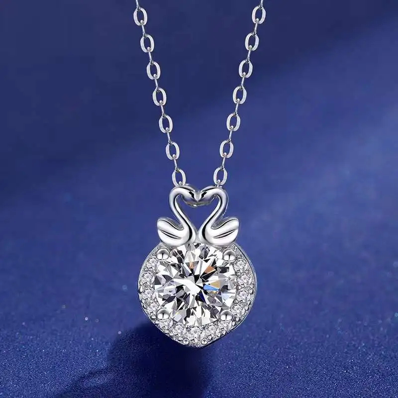 

Trendy 1 Carat D Color Moissanite Double Swan Necklace Women Jewelry 925 Sterling Silver Clavicle Necklace Anniversary Gift