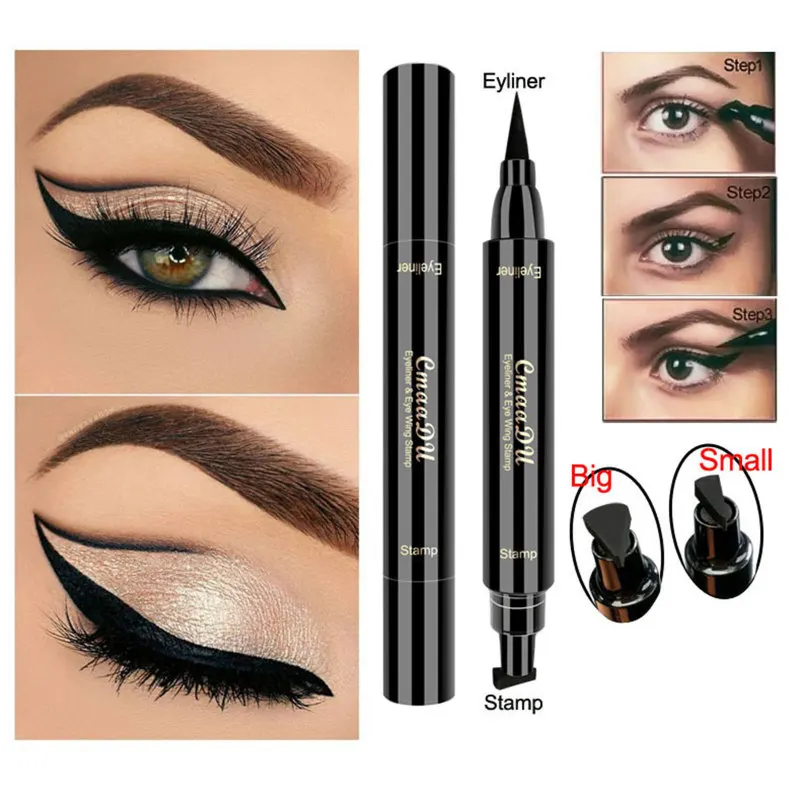 

Cmaadu 2 In1 Double Headed Stamp Seal Eyeliner Pen Waterproof Liquid Eyeliner Pencil Long Lasting Quick Dry Natural Black Liner