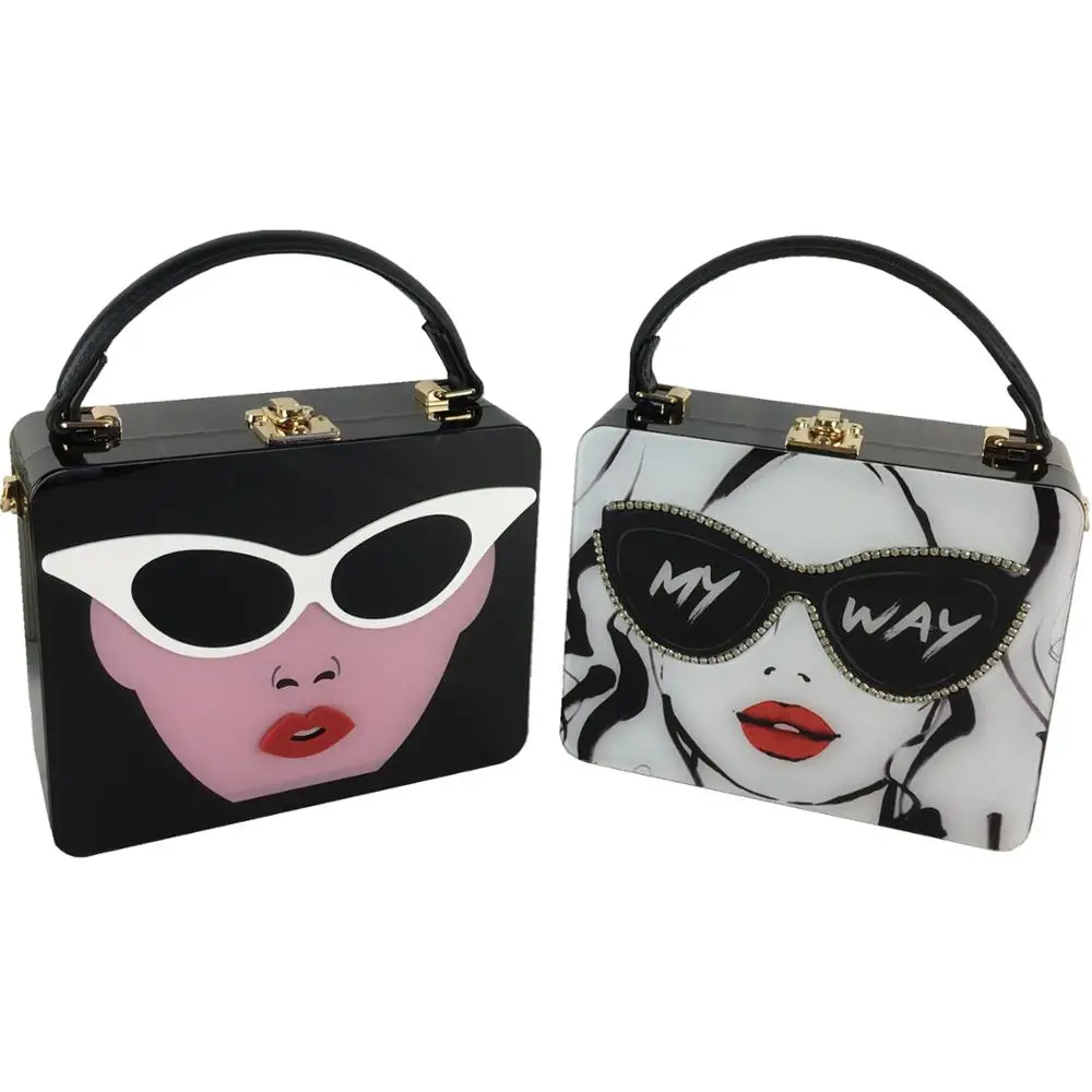 Ретро Высококачественная маленькая сумка женская акриловая печать очки