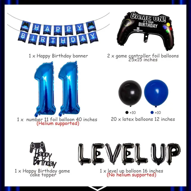 Sursurprise Video Game Birthday Decorations, Level Up Party Supplies Game  on Foil Balloons ,Cake Toppers ,Happy Birthday Banner - AliExpress