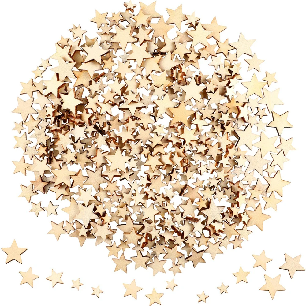 

100-500 Mini Wooden Stars Slices Mixed Size Wooden Star Decor Wooden Star Shape Tags For Christmas Wedding Party DIY Crafts