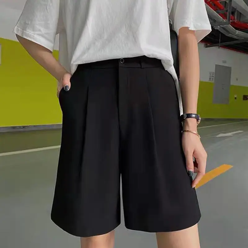 

Women 2021 Summer New High Waisted Wide Leg Shorts Female Loose Fashion Elegant Suit Shorts Knee-Length Lady Casual Shorts R101