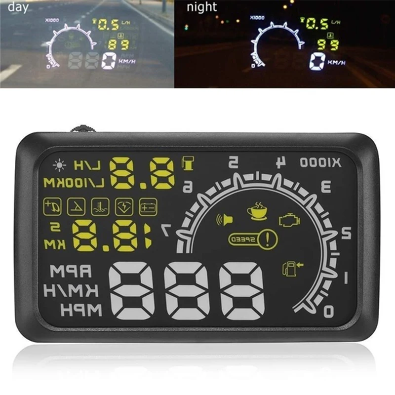 

Универсальный автомобильный интерфейс OBDII HUD, проекционный дисплей HUD с индикатором уровня топлива, ЖК-дисплей, система предупреждения о пре...