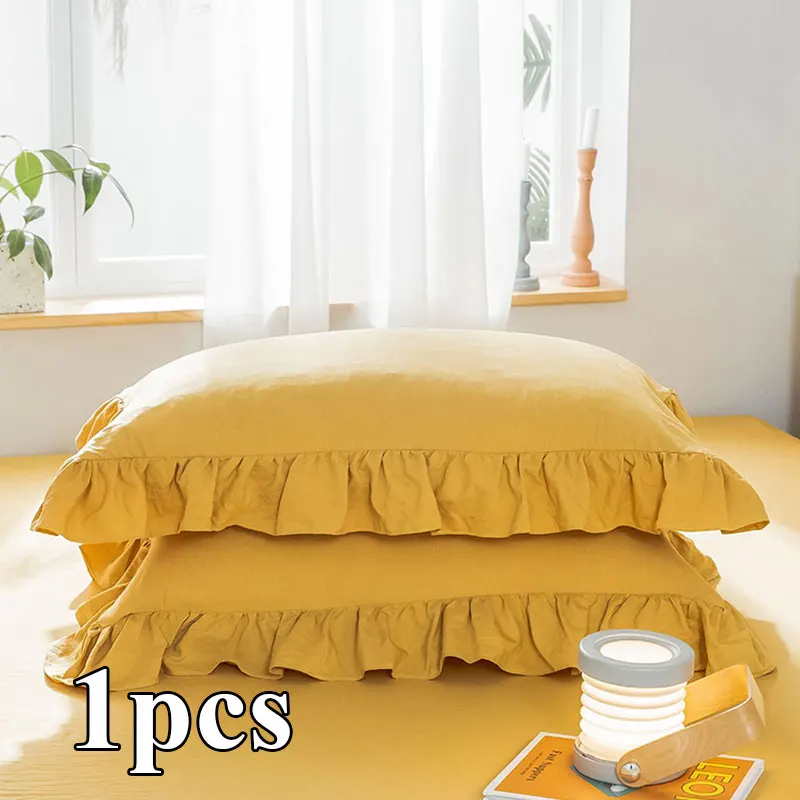 

1Pcs Fashion Solid Color Pillowcase Bedding Polyester Solid Ruffle Pillow Sham Princess European Pillow Cover Protector 48x74cm