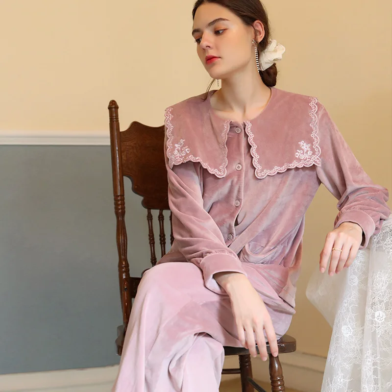 

Roseheart Winter Pink Women Sleep Pajama Sets Sleepwear Suits Nightwear Pleuche Plus Size 2 Piece Nightgown Keep Warm I-MC