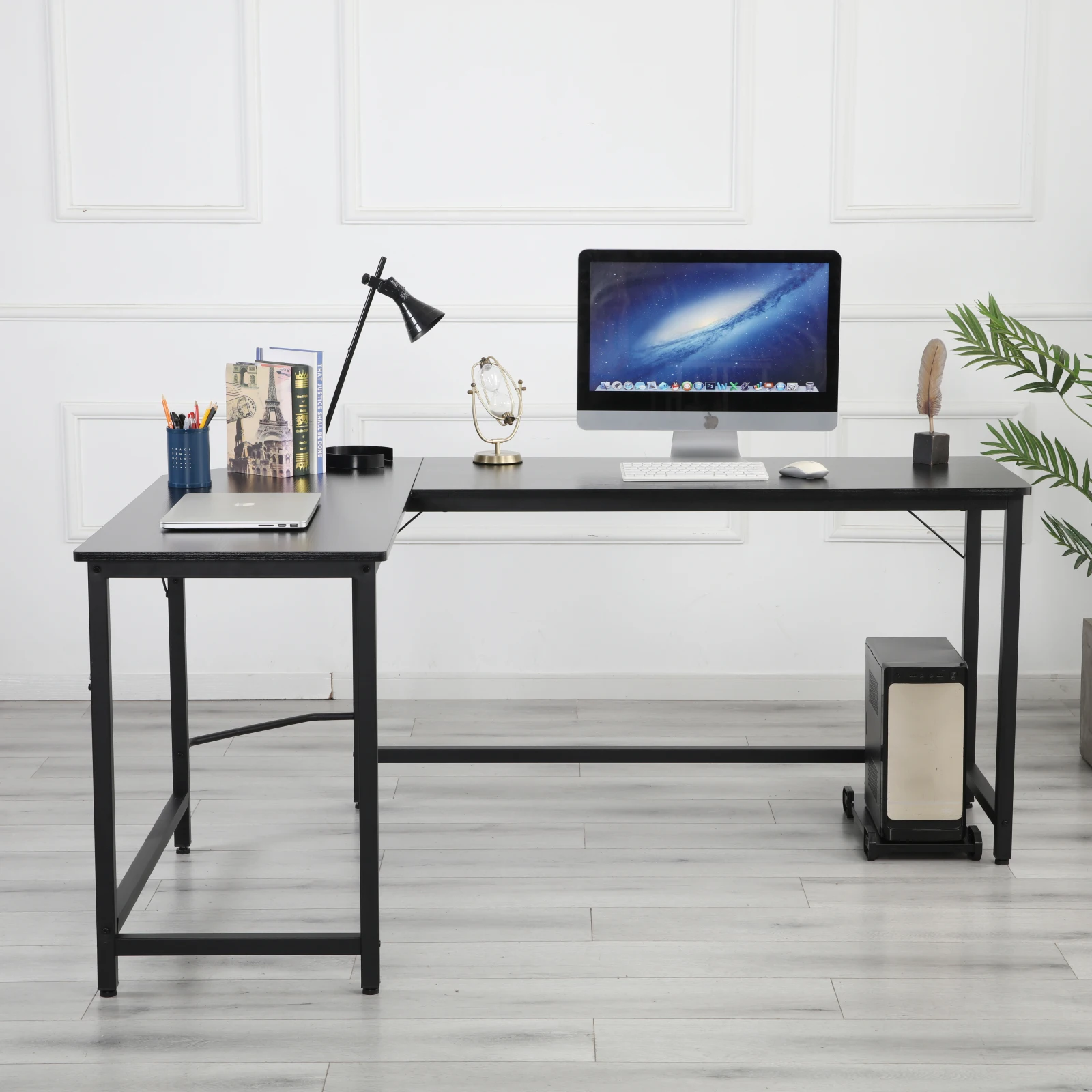 

Modern Design L-Shaped Desk Corner Computer Desk PC Laptop Computer Table Study Desk Home Office Wood Metal Rustic Brown Desk