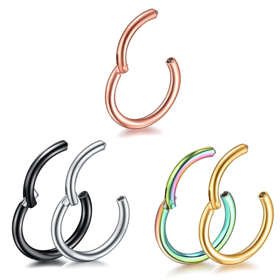 

1PC Stainless Steel Tiny Nostril Segment Septo Nose Rings Captive Ear Nose Hoop Piercings Clip on Helix Rings Body Jewelry