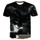 Футболка с 3D принтом черного кота, мужскиеженские летние Забавные топы с коротким рукавом, Повседневная футболка с круглым вырезом в виде животного, женская футболка