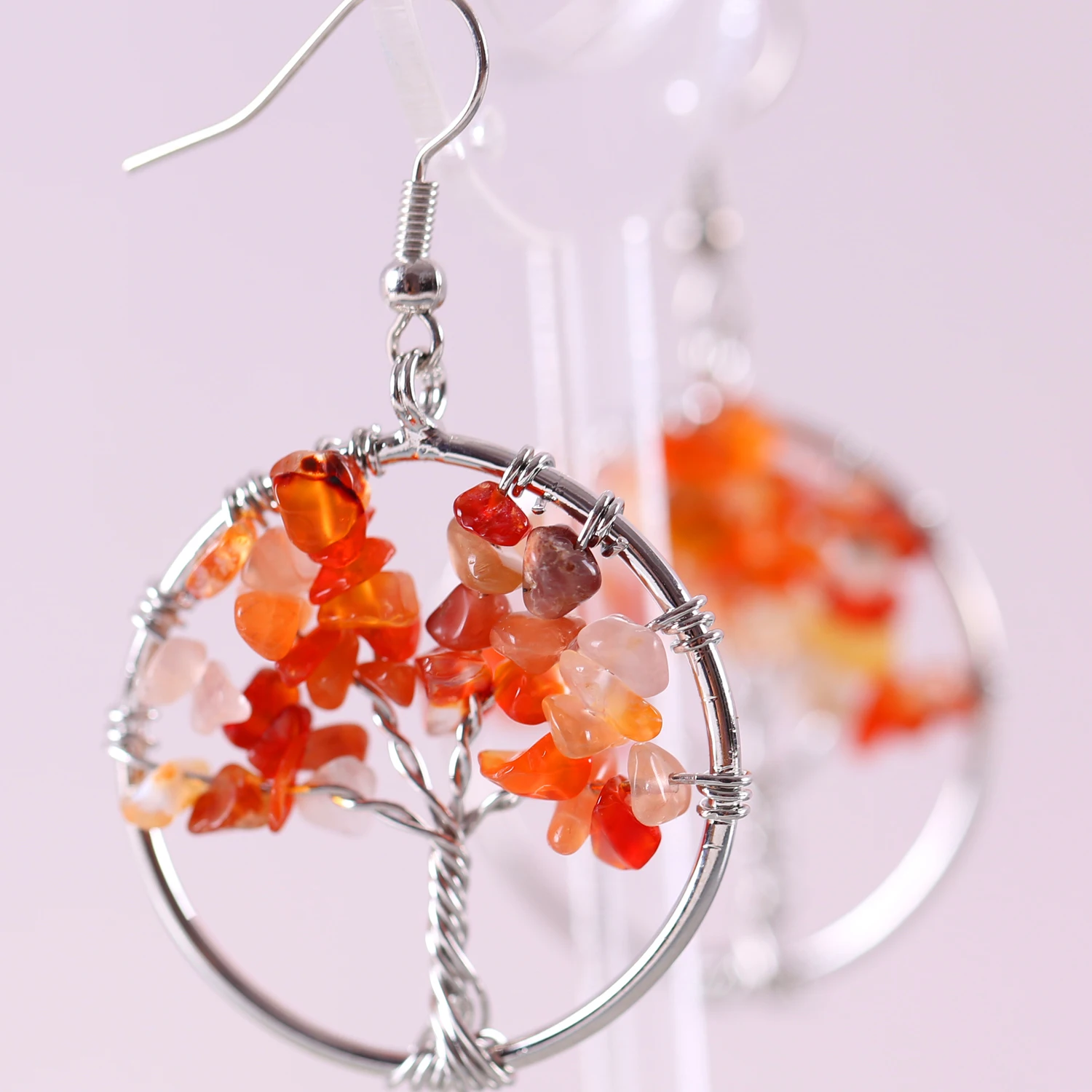 Natural Stone Orange Red Onyx Dangle Earrings For Women Copper Wire Wrap Tree of Life Jewelry Gift | Украшения и аксессуары