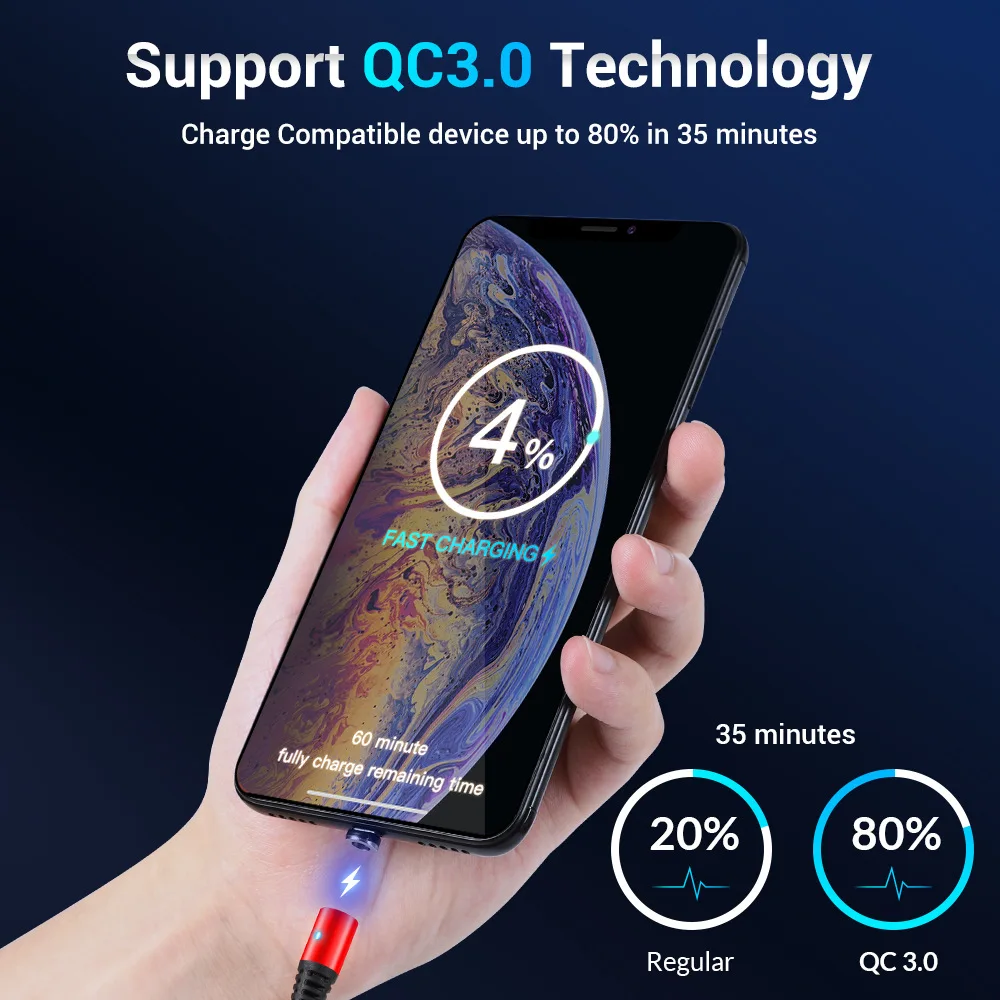 Магнитный кабель 8 PIN Тип C для iPhone 11Pro Samsung S9 S10 Micro USB Быстрый волшебный