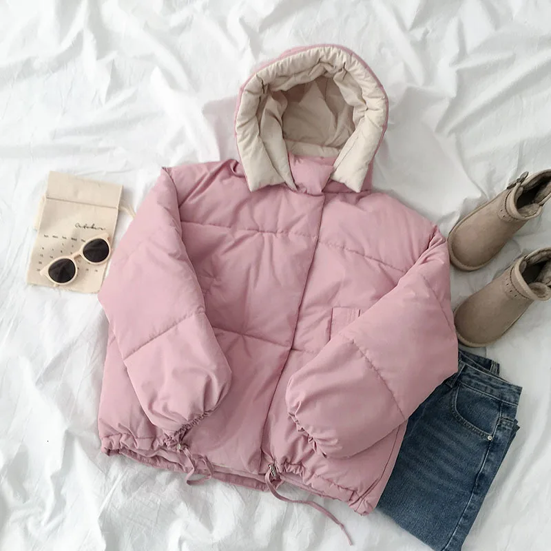 pinkcolour Осенне-зимнее корейское пальто, куртка, Женская хлопковая стеганая одежда, теплое однотонное пальто с длинным рукавом, новая одежда - Цвет: pinkcolour