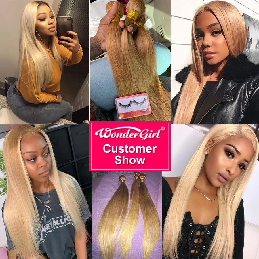 

Wonder girl 3 Bundles Deal Color 27 Honey Blonde Brazilian Straight Hair Bundles 100% Human Hair Extension 12-24inch Non-remy