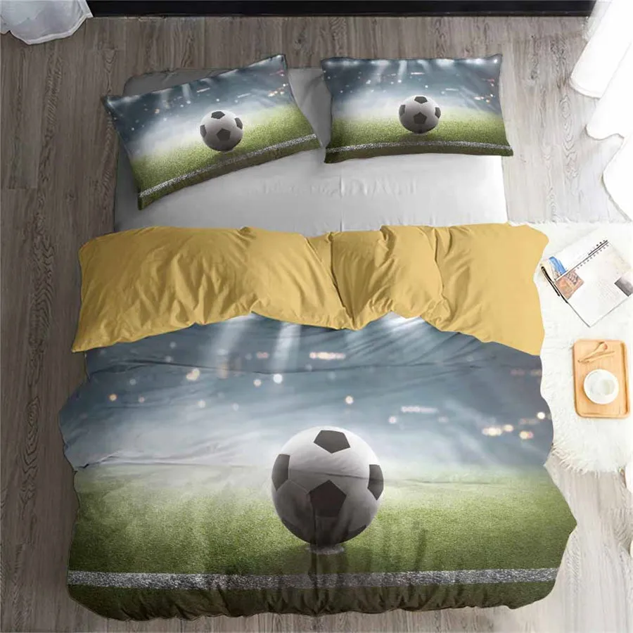 

HELENGILI 3D Bedding Set Football Print Duvet Cover Set Lifelike Bedclothes with Pillowcase Bed Set Home Textiles #ZQ-09