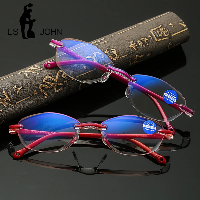 LS JOHN очки для чтения без оправы с защитой от синего света ультралегкие