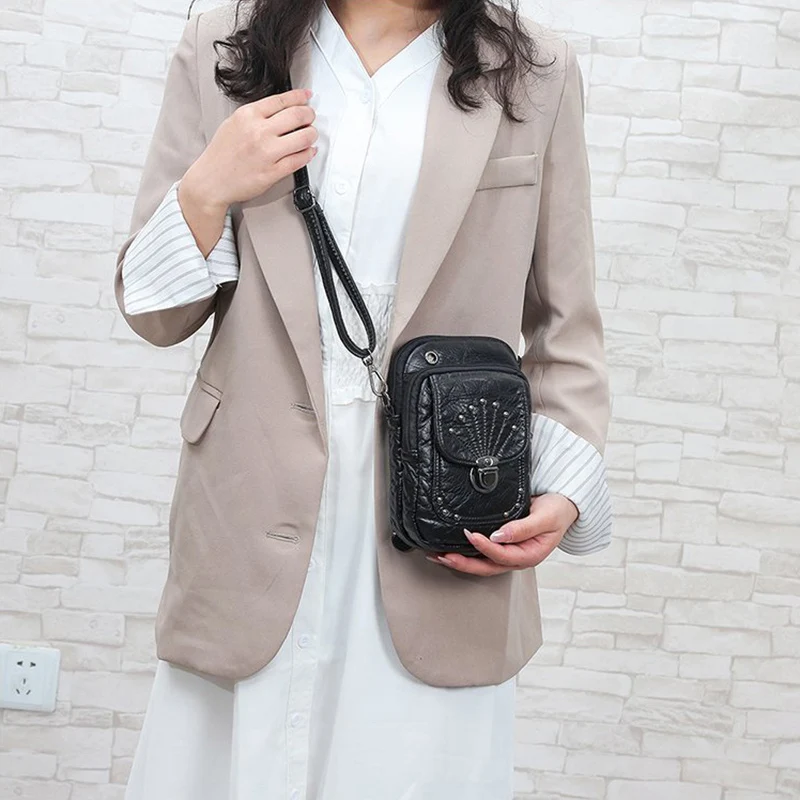 

Vintage Designer Women Leather Handbags Cell Phone Pocket Lady Female Shoulder Messenger Bag Bolsa Feminina Small Purse