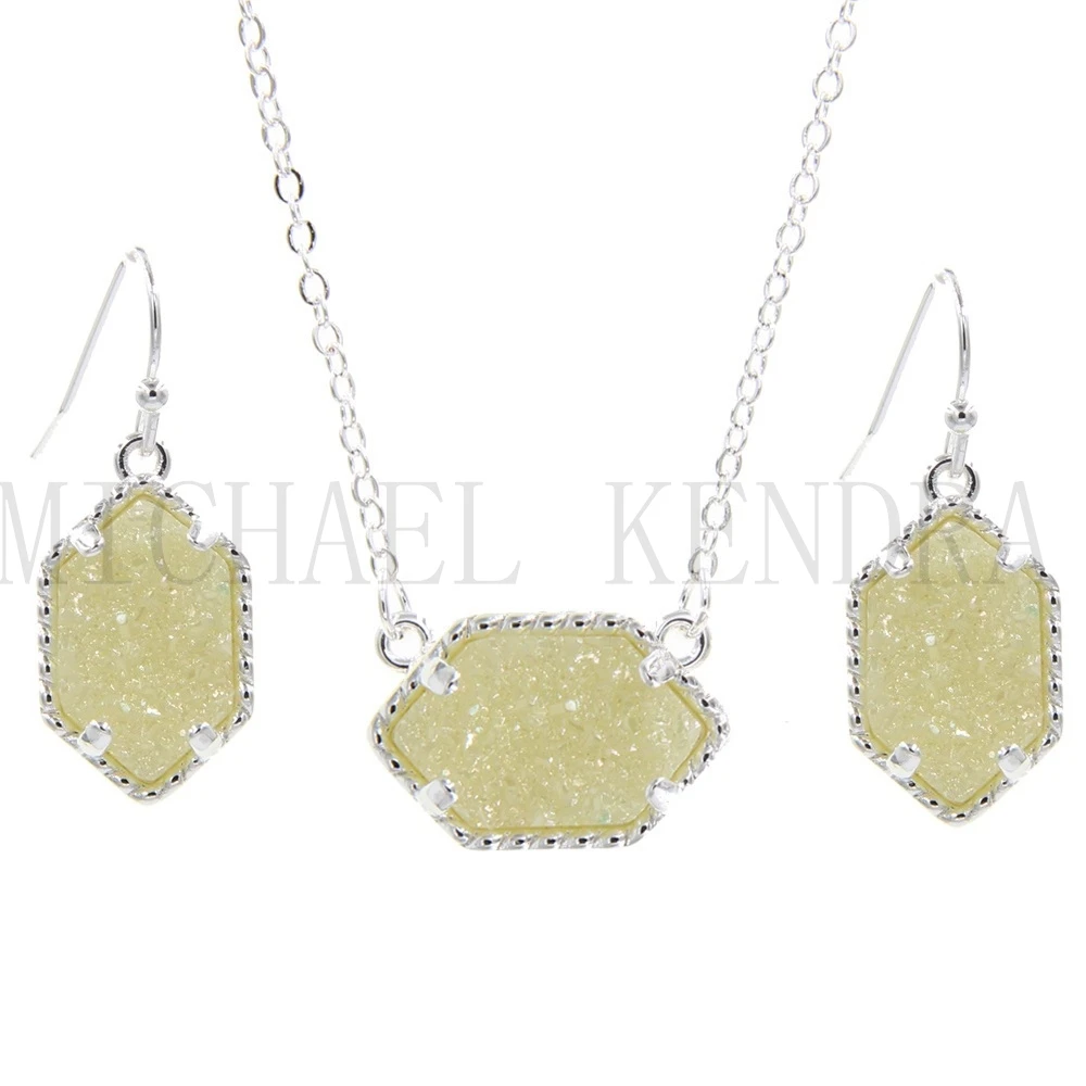 Агат Drusy Ожерелье Серьги Вдохновленный ювелирных изделий набор смолы