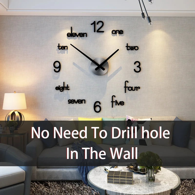 Large 3d Diy Wall Clock Modern Design Acrylic Silent Watch 3D Sticker Clocks Living Room Big Black Home Decor Gift | Дом и сад