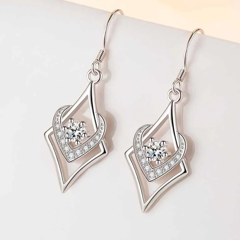

925 sterling silver new ladies fashion jewelry high quality crystal zircon diamond earrings women water cube simple and generous