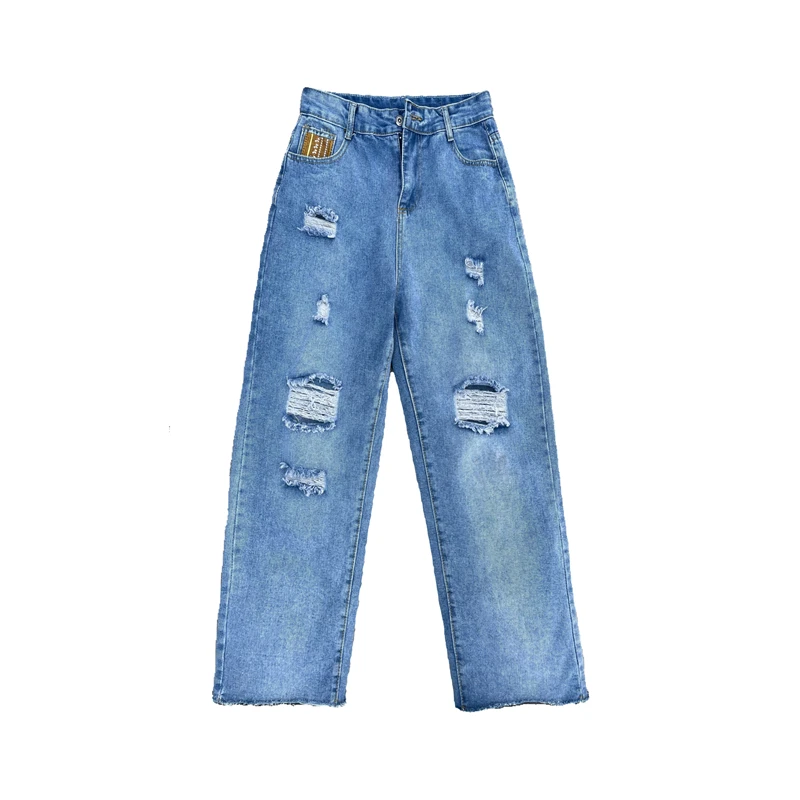 

ZCSMLL Ripped jeans women summer Korean style high street straight wide leg pants high waist thin loose trousers pants trend