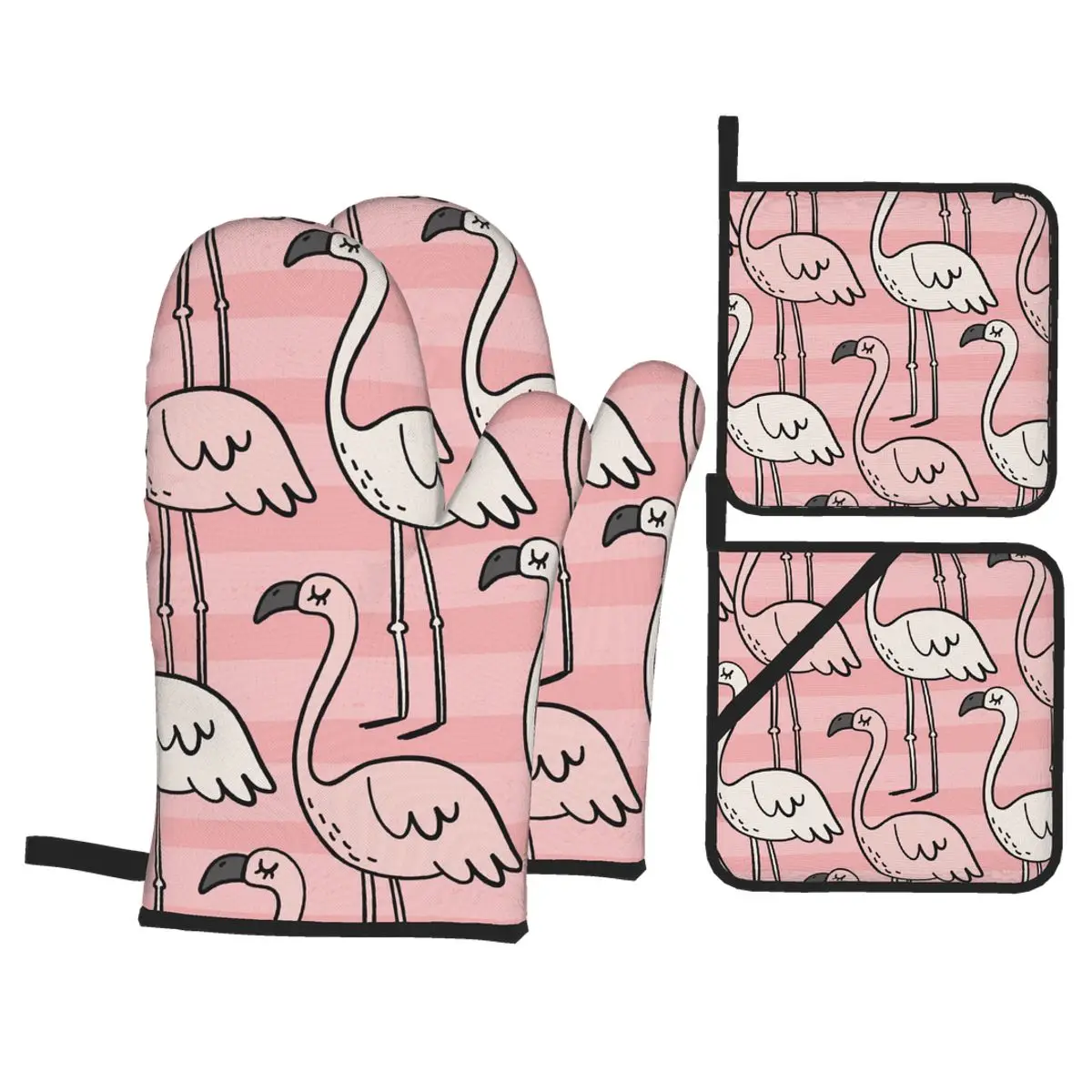 

4 шт. Кухня перчатки изоляционная прокладка Пособия по кулинарии перчатки для микроволновой печи, милое летнее платье-Розовый фламинго для ...