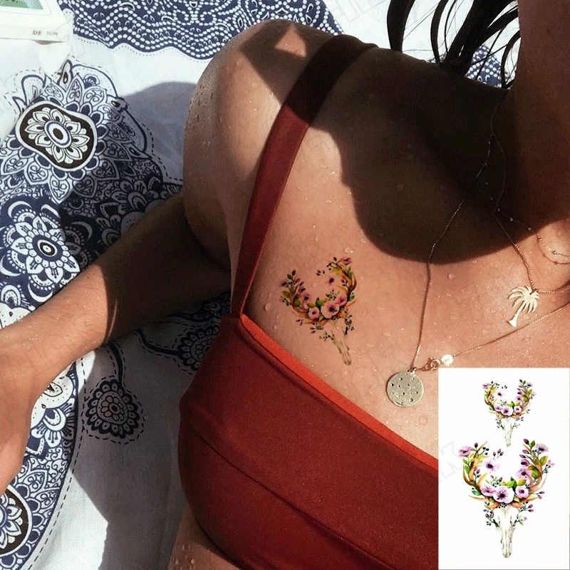 2021 переводятся с помощью воды татуировки розовый цветок пиона боди арт красная