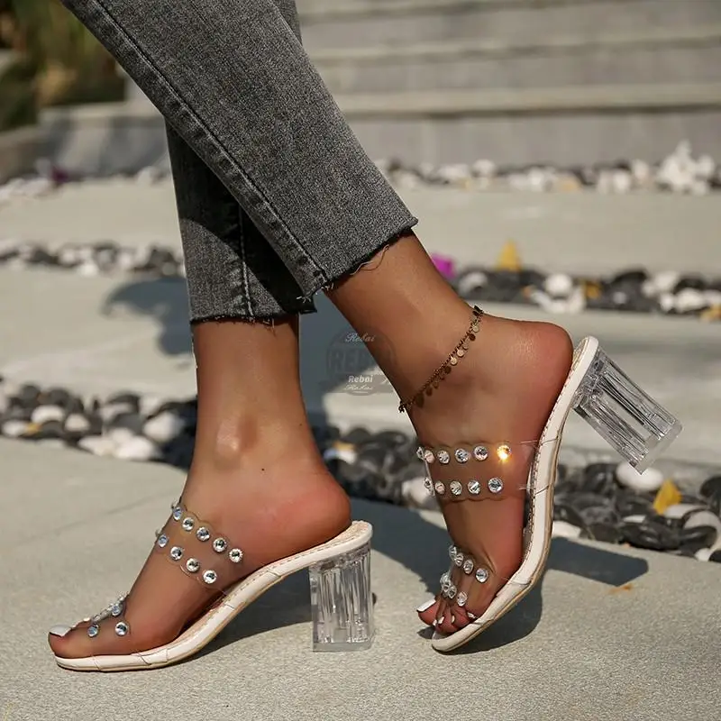 

Женские прозрачные шлепанцы с кристаллами, модель 2022 года, обувь на танкетке, женская обувь, модные босоножки на танкетке