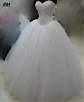 bm 2020 crystal sweetheart ball gown wedding dresses long beaded tulle lace up sequins bridal gowns vestidos de novia bm343