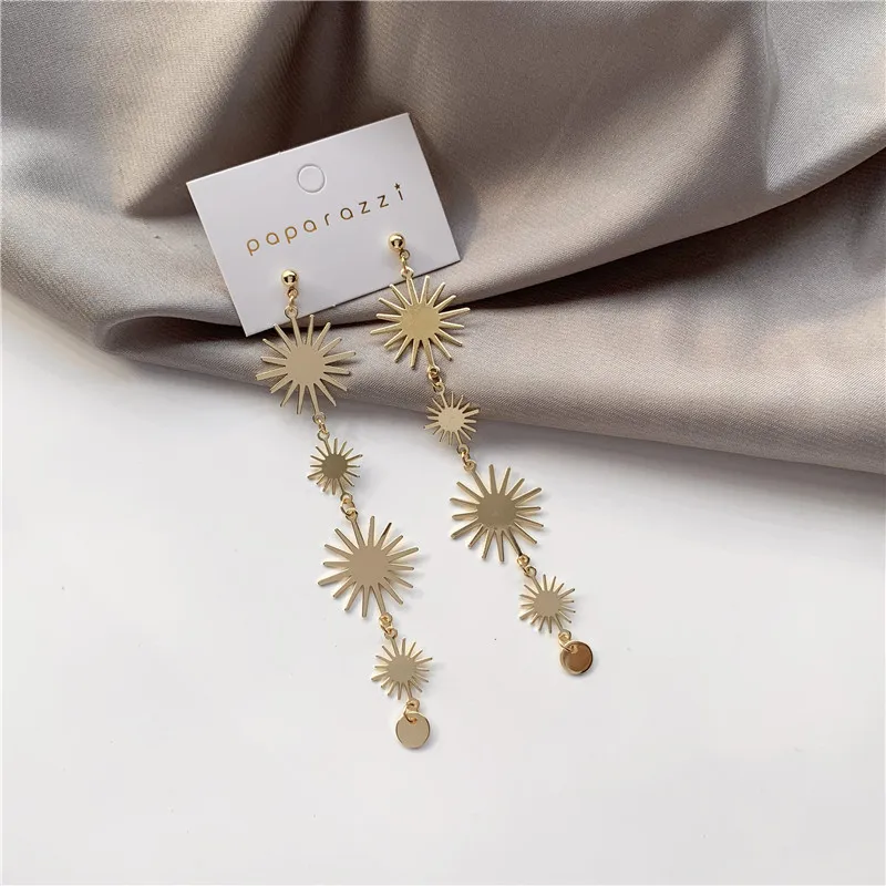 

Women Earrings 2020 New Jewelry Korean Long Sun Flower Metal Sheets Dangle Earrings Temperament Simple High-end Elegant Earring