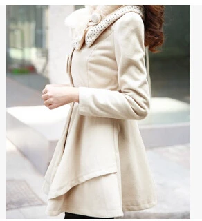 beige Модное осенне-зимнее шерстяное пальто для женщин с меховым воротником, однобортное, размера плюс, длинное, Casaco, 5 цветов, A0349 - Цвет: beige