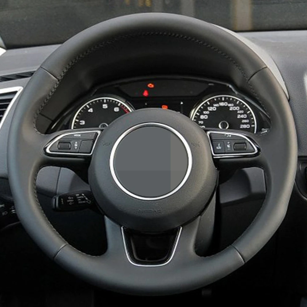 Чехол рулевого колеса автомобиля ручной работы черная натуральная кожа для Audi Q3