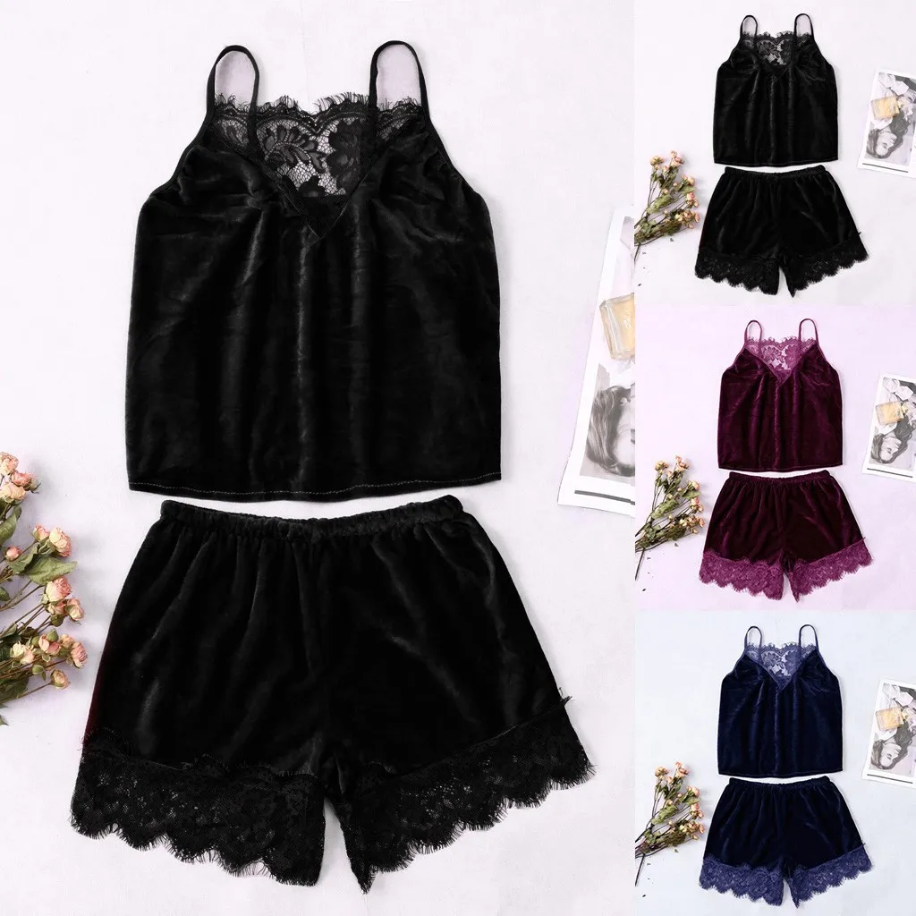 Женская пижама Сексуальный Атласный пижамный комплект замшевое нижнее белье