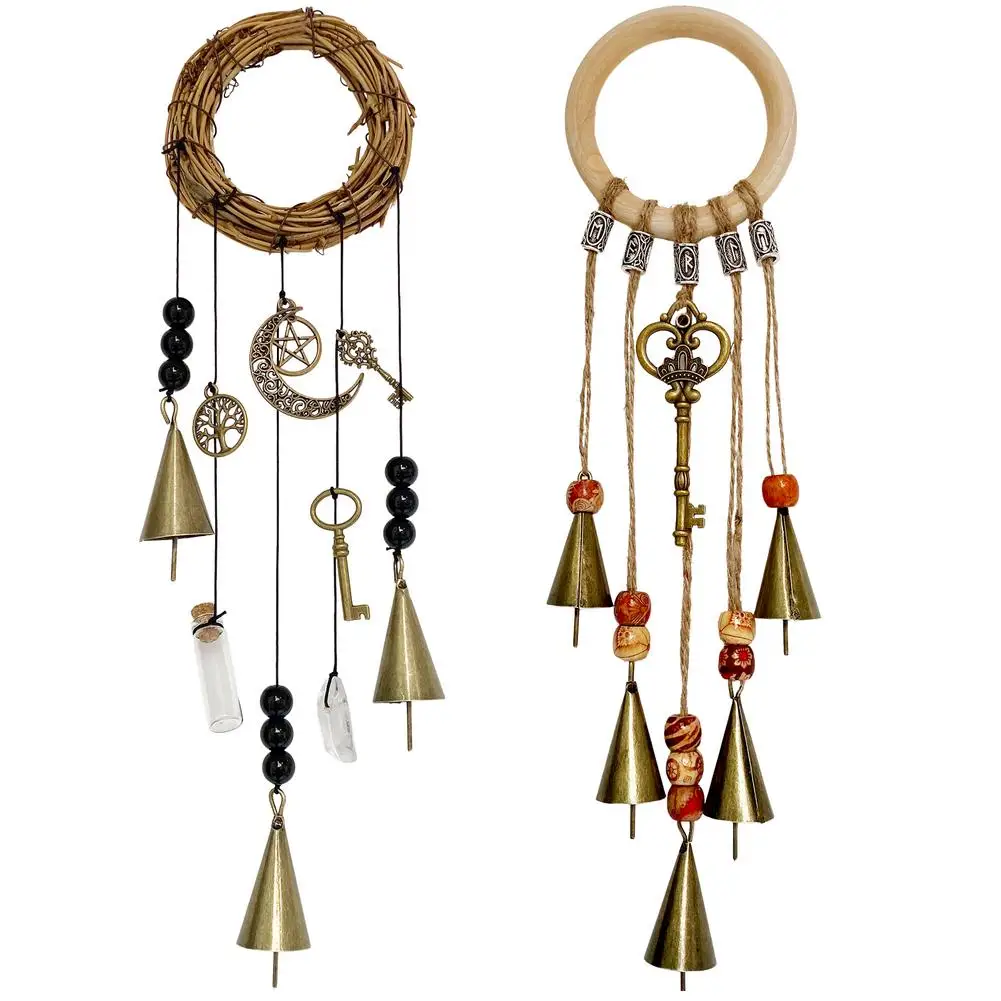 

Witch Wind Chime Ornament Handmade Wind Chimes For Indoor Outdoor Decoration Wooden/Rattan Ring Witchcraft Supplies For Home