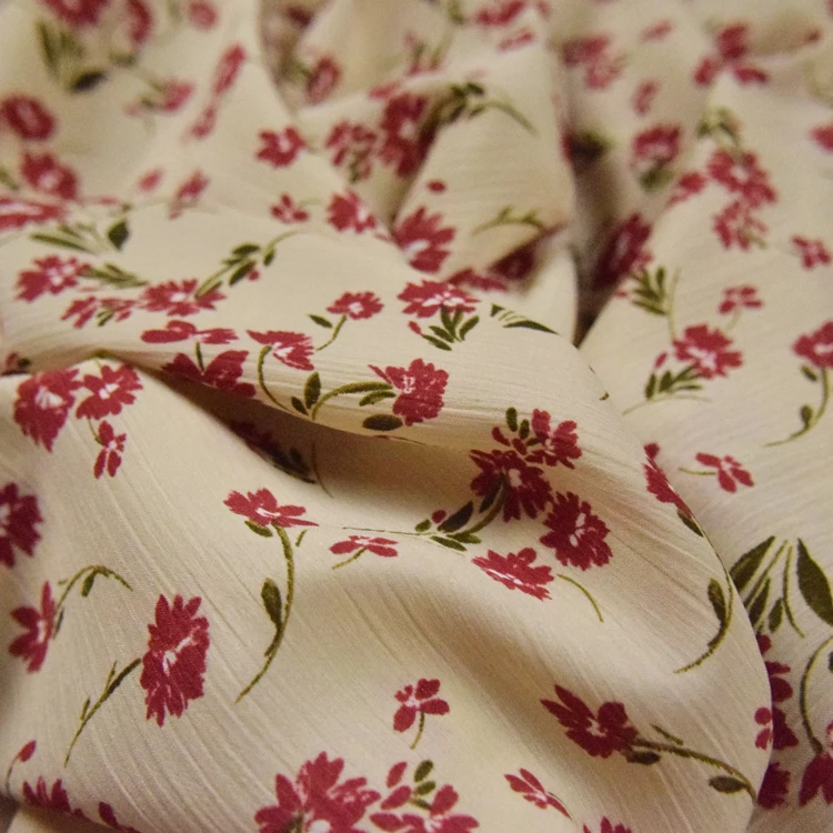 50*145cm Literary Ephedra Bottom Red Small Floral Beauty Crepe Chiffon Fabric Dress Shirt Women's Handmade DIY - купить по