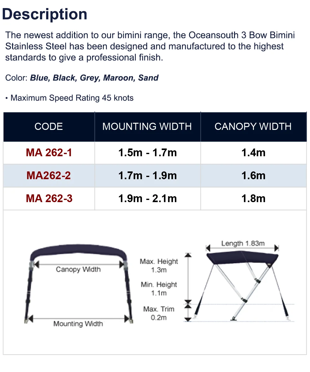 Oceansouth Stainless Steel 3 Bow Bimini 25mm 316 Tube Heavy-Duty Boat-cover Top Canopy Water Sun proof UV Protection Maroon | Автомобили и