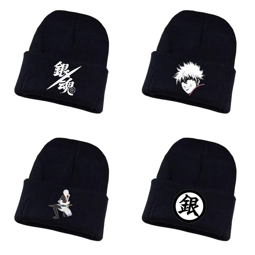 Вязаная шапка Gintama с аниме для косплея Повседневная хлопковая унисекс принтом