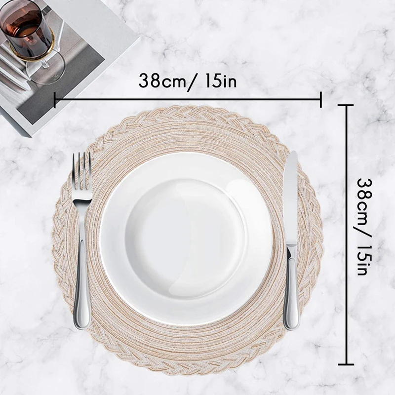 

Round Woven Placemat, Set of 6 Perfect for Fall, Dinner Parties, BBQs, Christmas Parties and Everyday Use,15 Inch