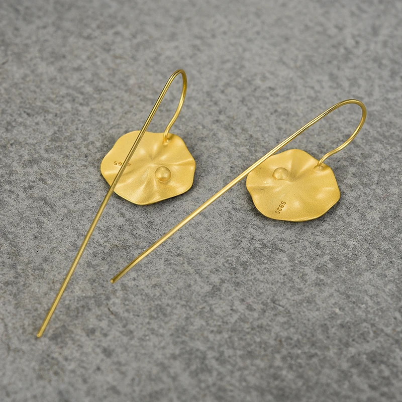 Компания Lotus Fun 18k золотой Лотос Листья длинные висячие серьги реальные 925