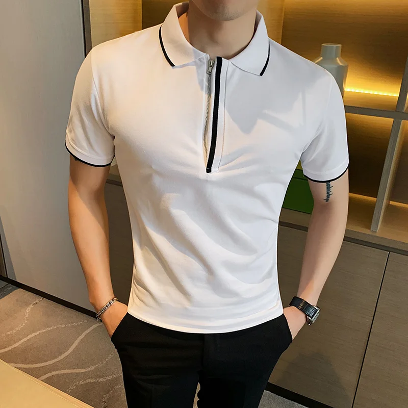 Мужская трикотажная рубашка поло повседневная приталенная с отложным