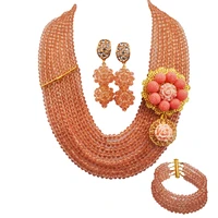 peach costume jewelry set statement necklace african beads jewelry set crystal
