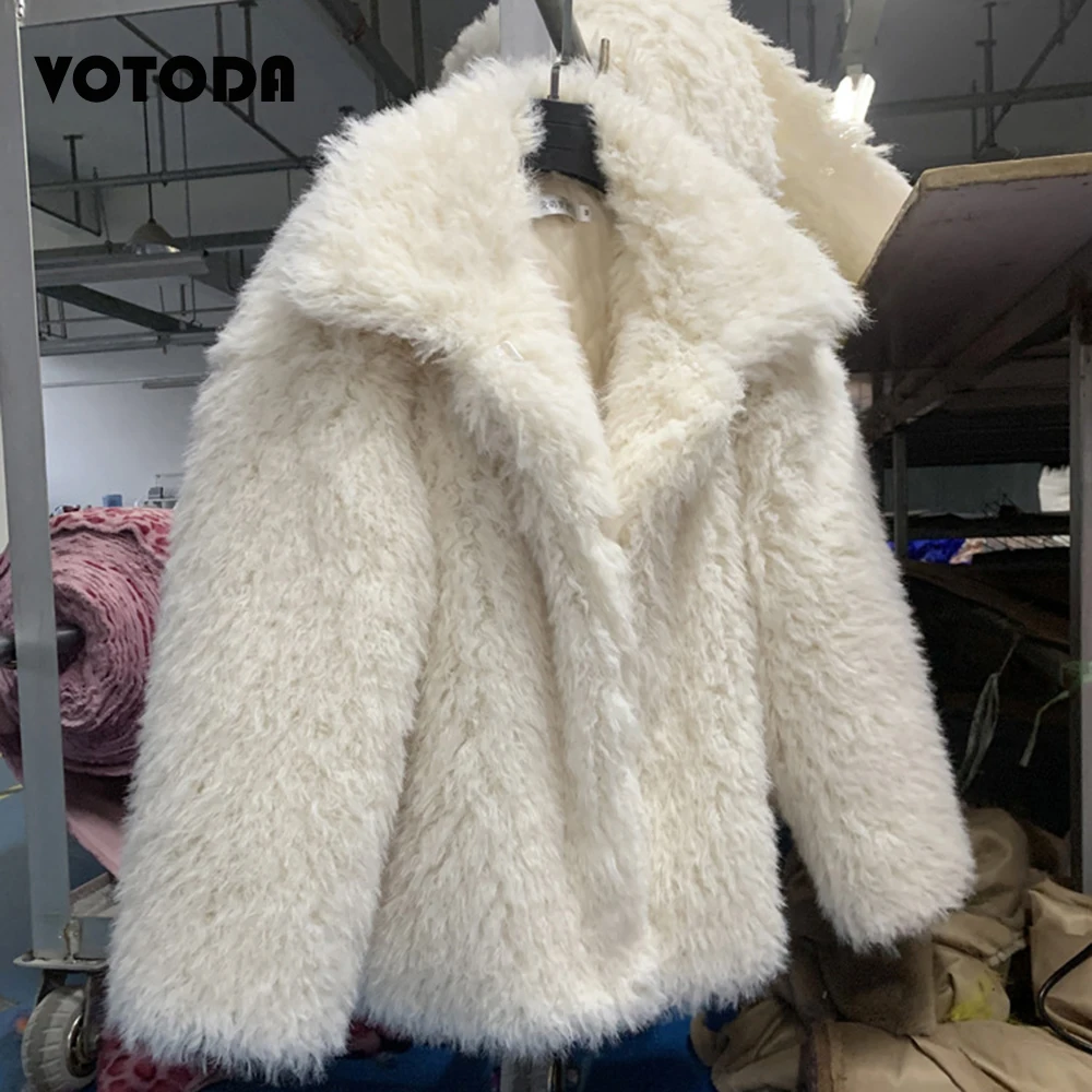 Winter Women Thicking Fur Coat Turn-down Collar Mongolia Sheep Fur Jacket Lady Elegant Luxury Top Girl Fashion Faux Fur Overcoat
