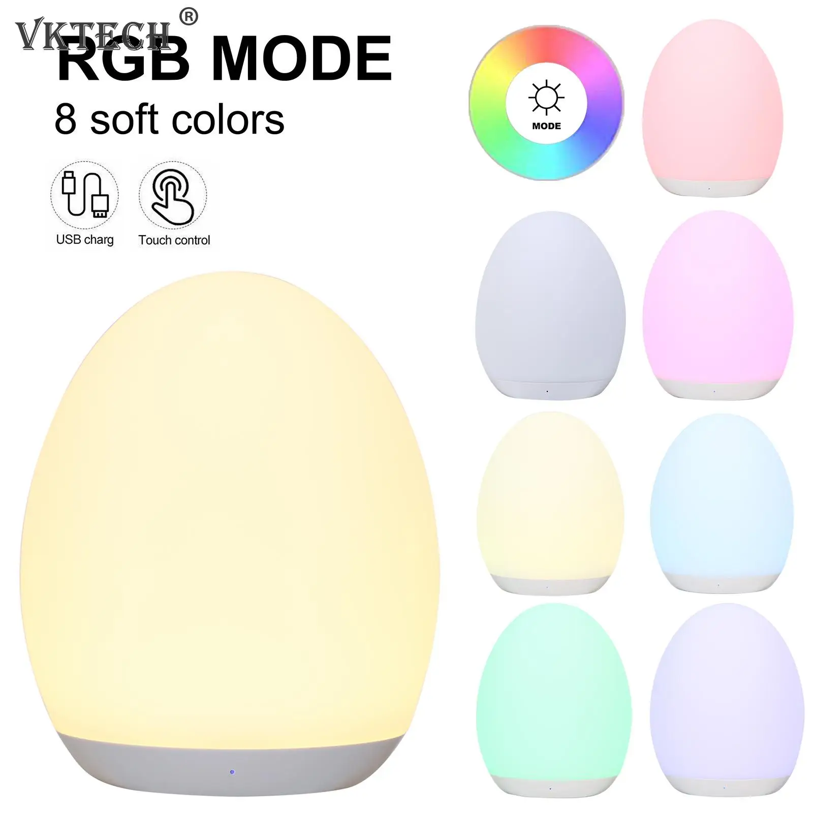 

8 Color Egg-shaped Kids Night Light Nursery Squishy Night Lamp Portable Silicone Night Lamp with Dimming Function Changing Lamp