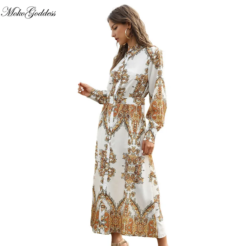Новинка лета 2020 богемное платье рубашка с рукавами фонариками и принтом