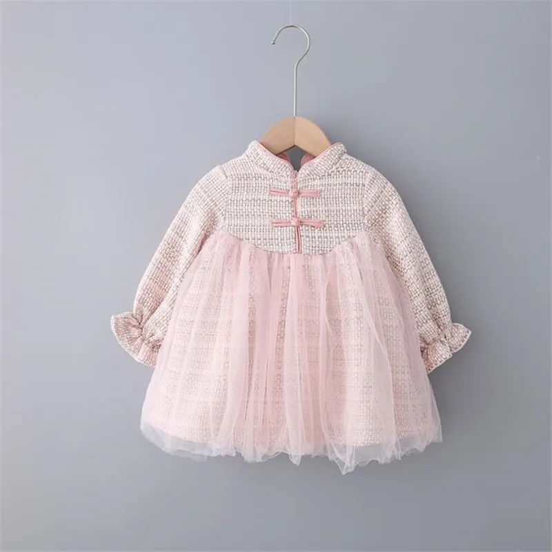 Модное платье с длинными рукавами для маленьких девочек Осенняя Классическая