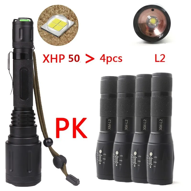 powerful LED flashlight torch 20000LM XHP50 Zoom Tactical defense flashlight Lantern Use 18650 Battery For Camping hunting light
