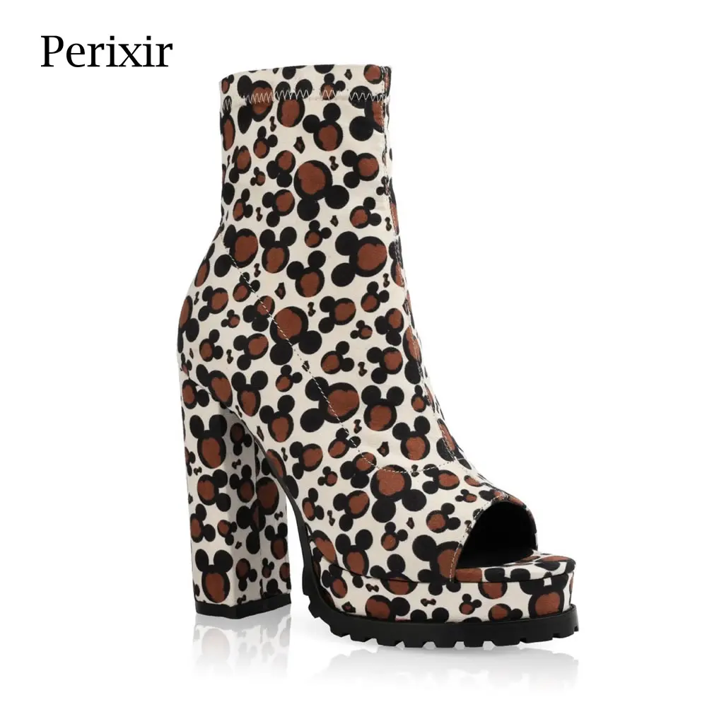 

Perixir Boots-Women Peep Toe Ankle Boots Platform Chunky Heeled Bootie Brown Faux Suede High Heels Sexy Ladies Zip Shoes Summer