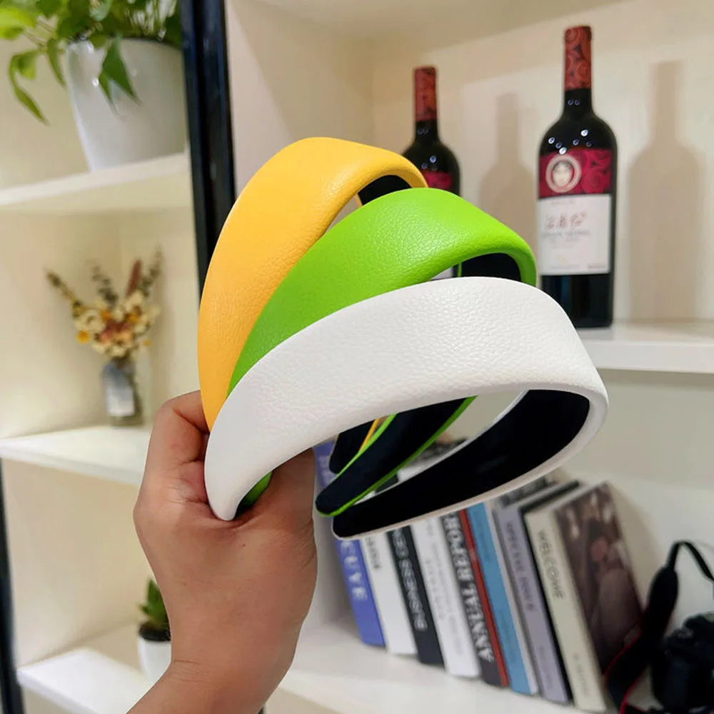 

New Faux Leather Headbands Elegant Simple Width Cloth Fabric Women Hairbands Fashion Wide Hair Hoops Female Headband