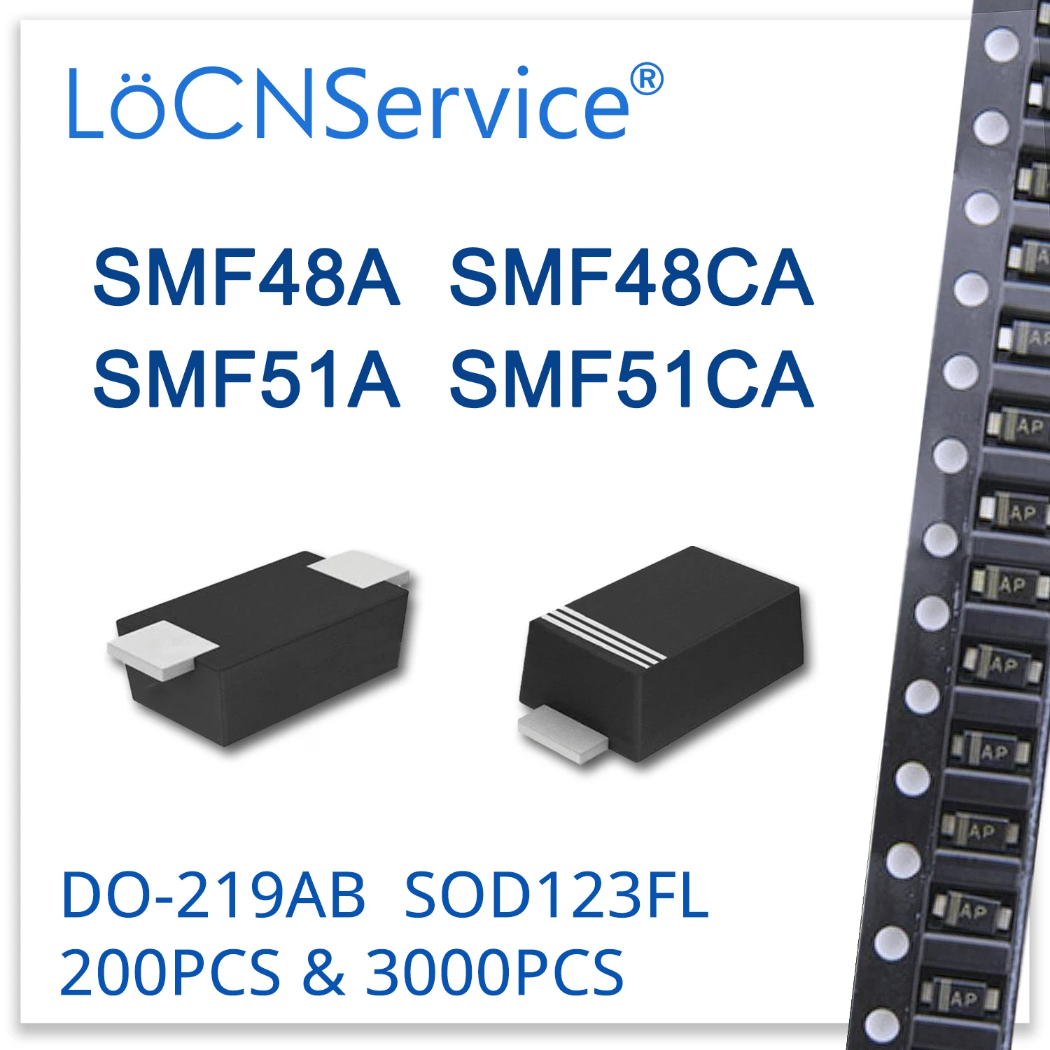 

LoCNService 200 шт. 3000 шт. SOD123FL DO-219AB SMF48A SMF48CA SMF51A SMF51CA 1206 SMD TVS SMF SMF48 SMF51