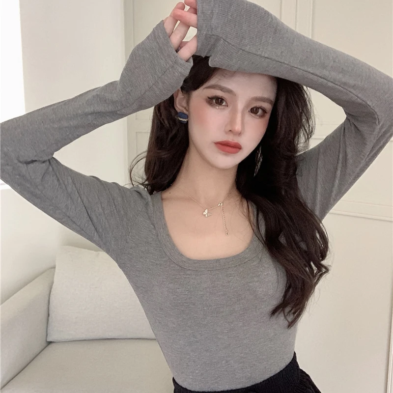 Футболка женская универсальная с круглым вырезом и длинным рукавом облегающий