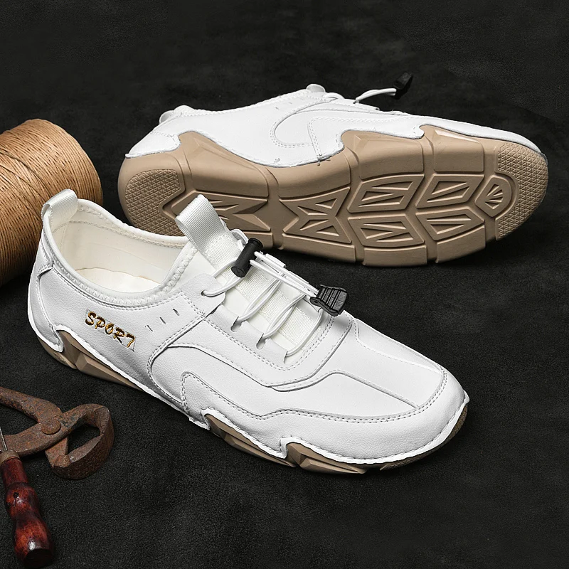 

New Casual Leather Shoes Men Fashion Sneakers Outdoor Lace-Up Lightweight Spring Summer Leisure Men's Comfortable Walking Flats