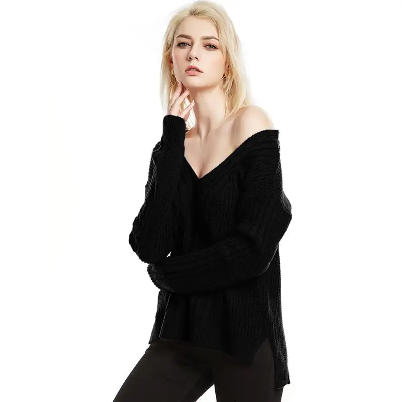 Женский трикотажный свитер с длинным рукавом однотонный Асимметричный пуловер